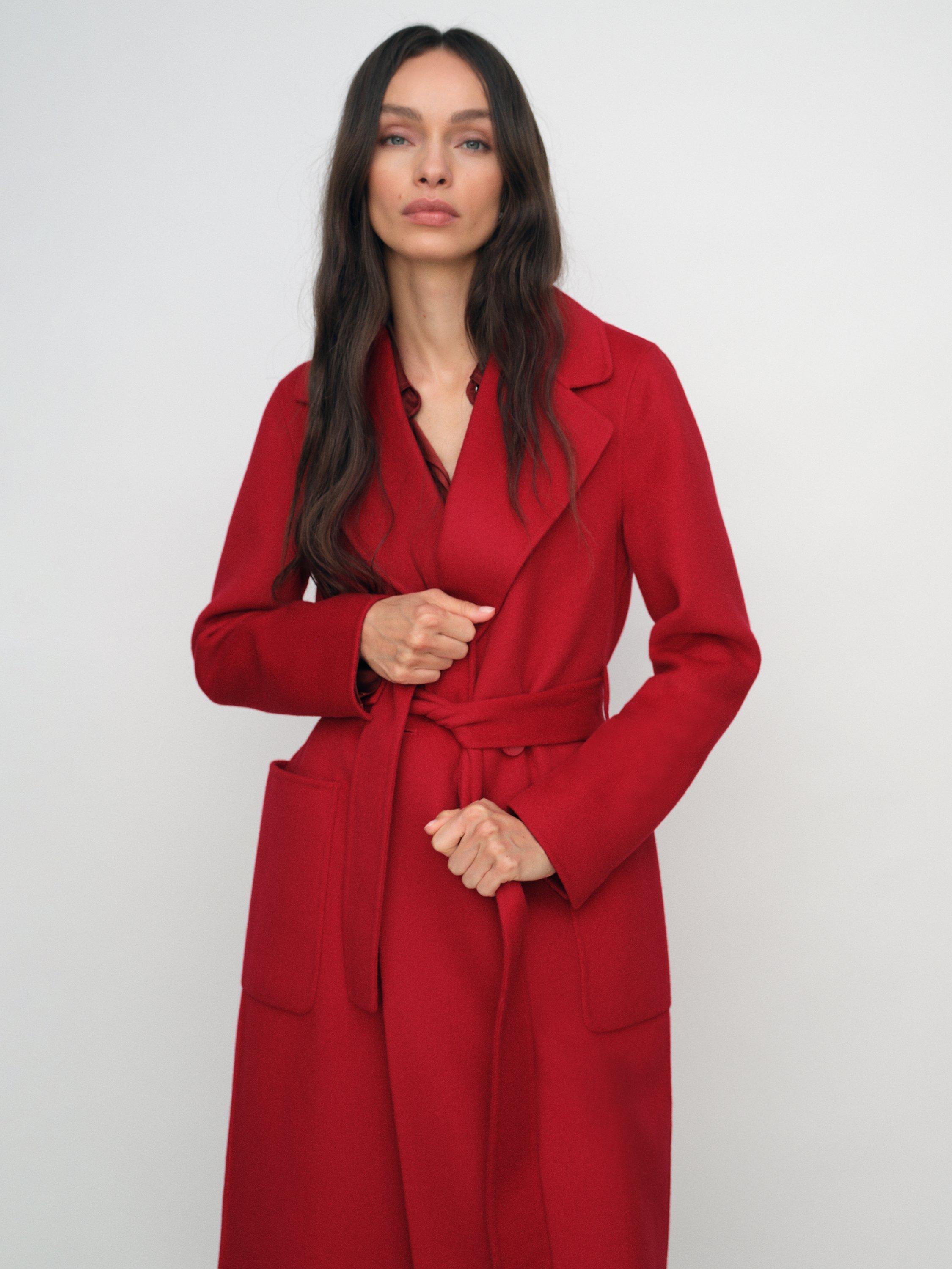 Product image 2 of 5, which shows Reiss Petite Lucia Belted Wool Rich Coat, Red, 8Pt