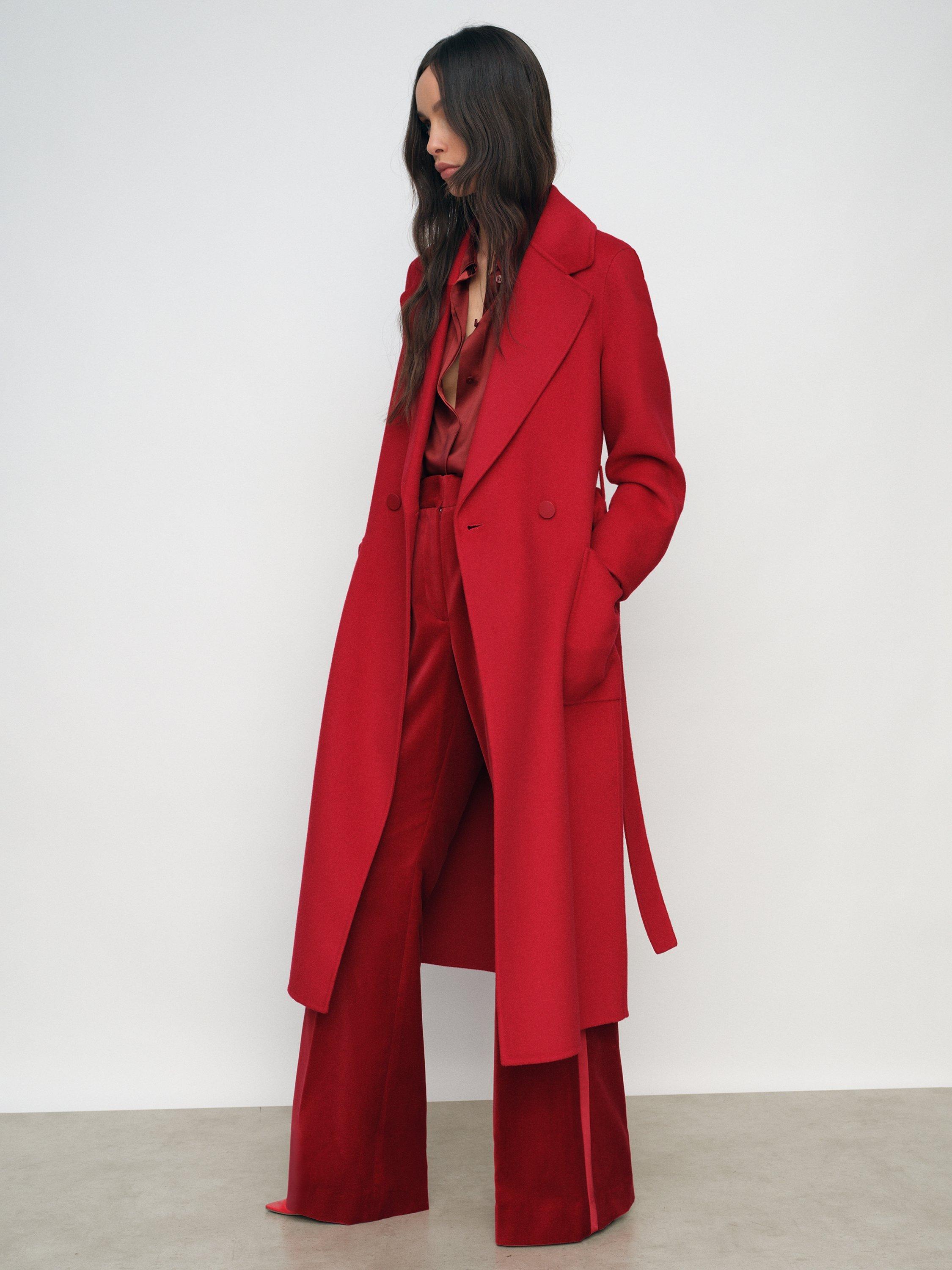 Product image 5 of 5, which shows Reiss Petite Lucia Belted Wool Rich Coat, Red, 8Pt