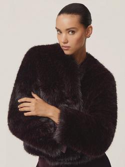 Reiss Marco Short Faux Fur Jacket, Burgundy, Burgundy