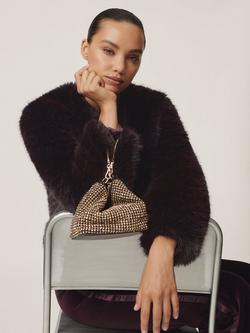 Reiss Marco Short Faux Fur Jacket, Burgundy - view 2, Burgundy