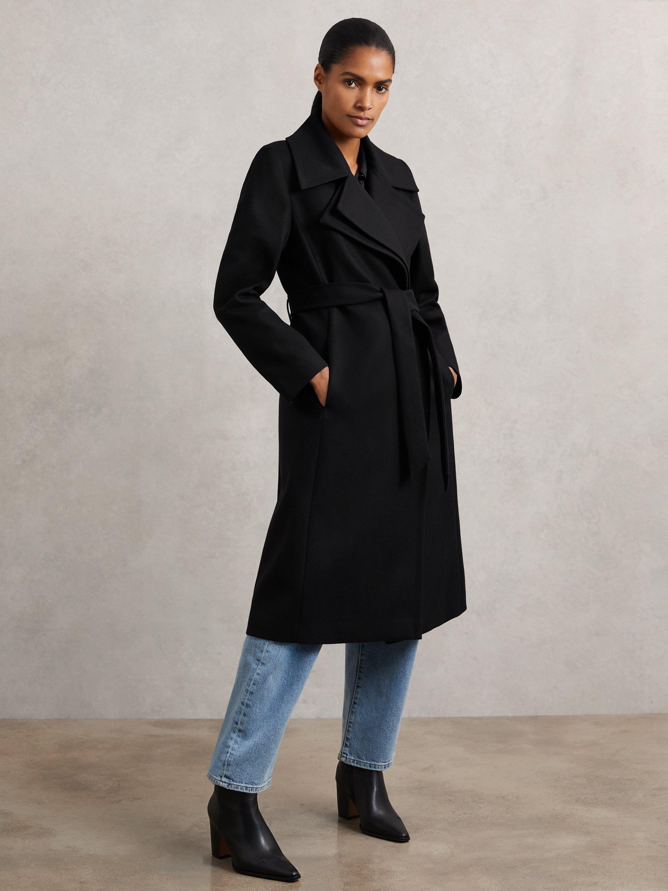 Product image 1 of 5, which shows Reiss Odette Longline Wool Blend Jacket, Black, 8