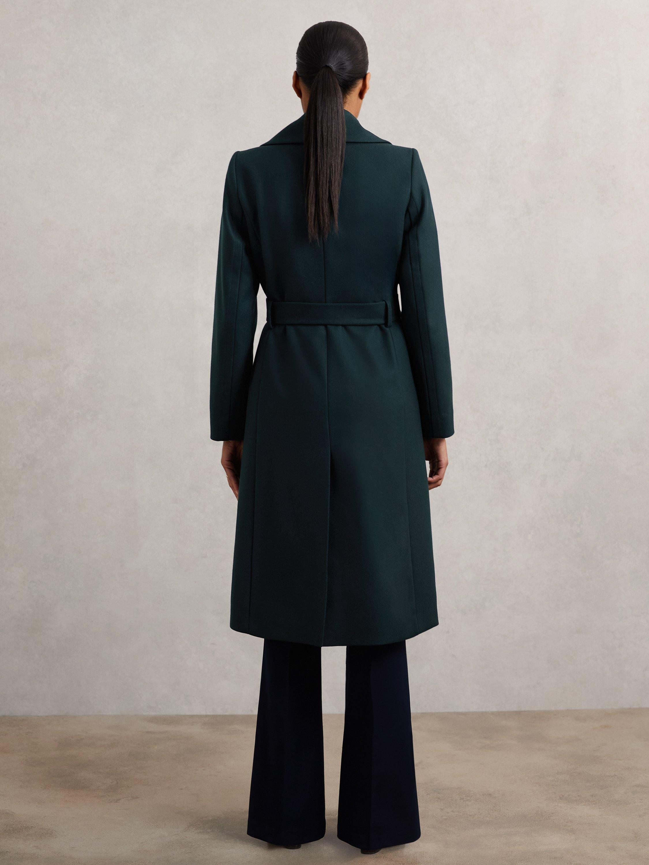 Product image 2 of 5, which shows Reiss Petite Odette Belted Wool Rich Coat, Teal, 14Pt