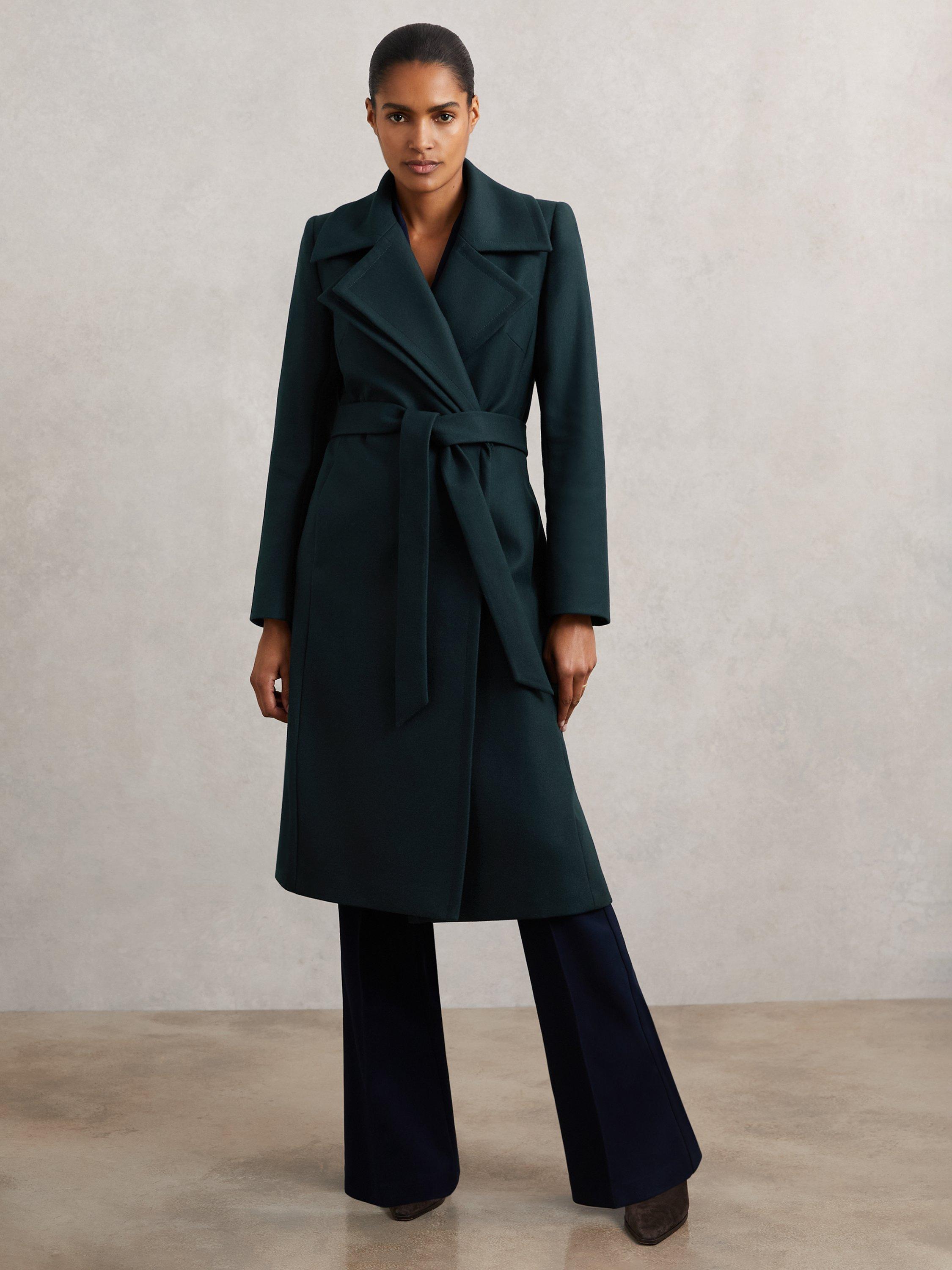 Product image 5 of 5, which shows Reiss Petite Odette Belted Wool Rich Coat, Teal, 14Pt