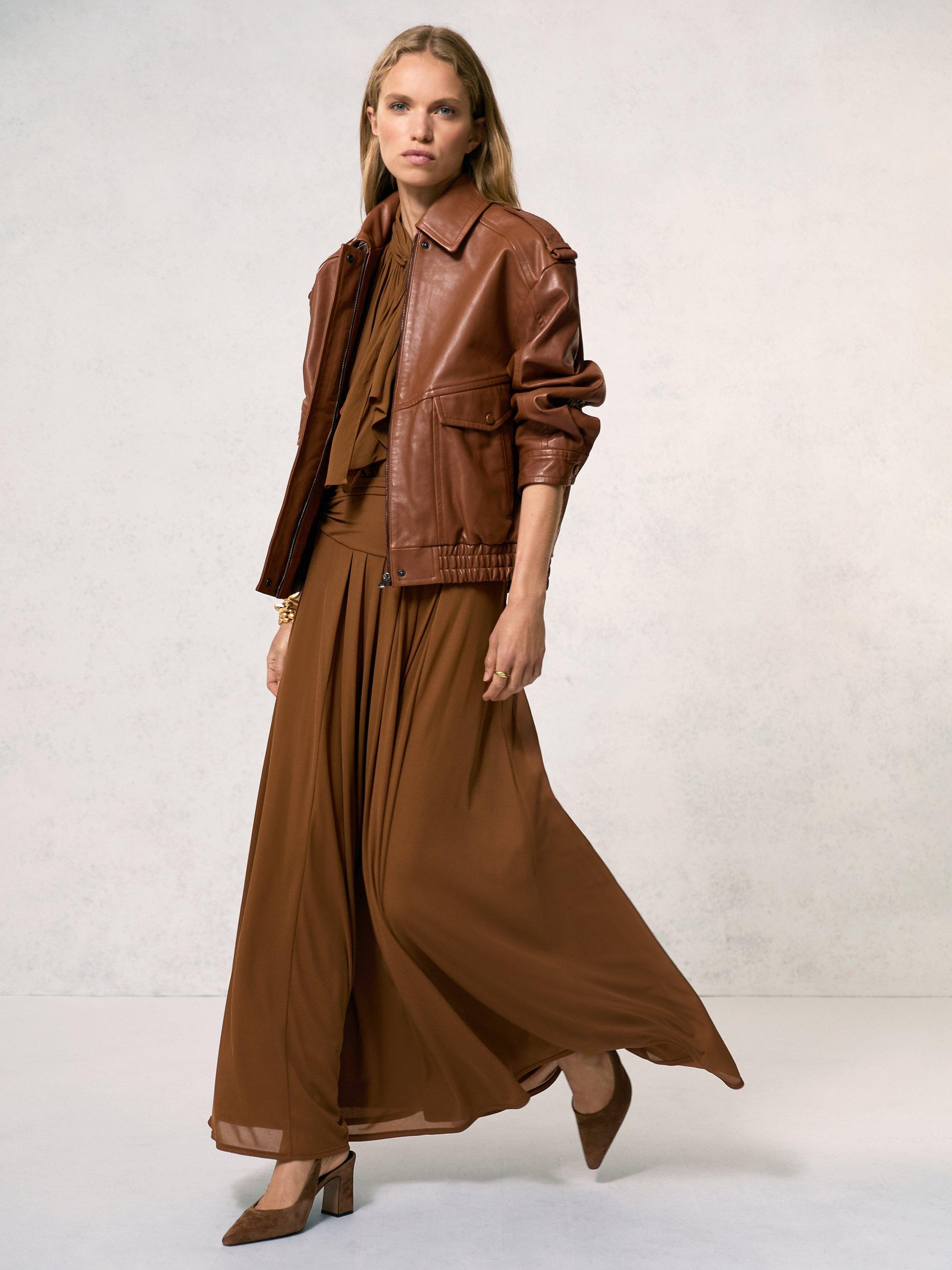 Product image 4 of 5, which shows Reiss Peyton Leather Long Sleeved Jacket , Tan, 6