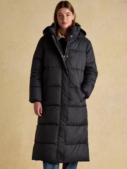 Joules Showerproof Padded Longline Coat, Black, Black