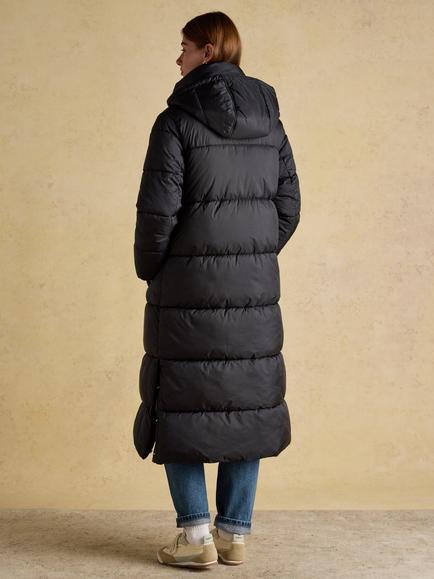 Joules Showerproof Padded Longline Coat, Black - view 2, Black