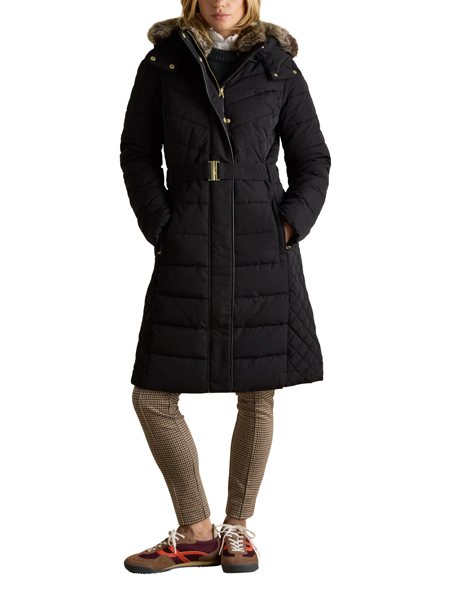 Product image 1 of 10, which shows Joules Shower Resistant Padded Longline Coat, Black, 16
