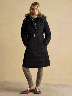 Joules Shower Resistant Padded Longline Coat, Black, Black