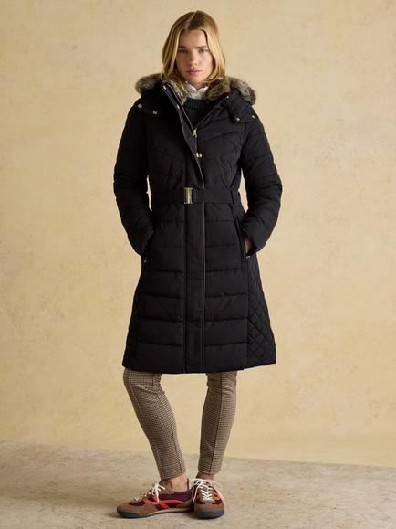 Joules Shower Resistant Padded Longline Coat, Black, Black