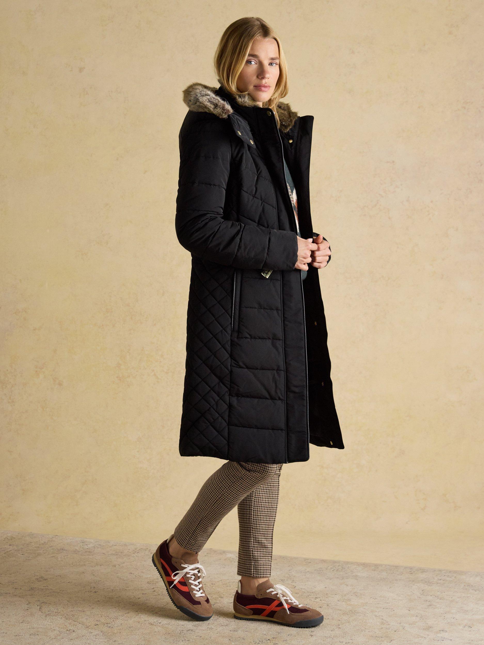 Product image 9 of 10, which shows Joules Shower Resistant Padded Longline Coat, Black, 16