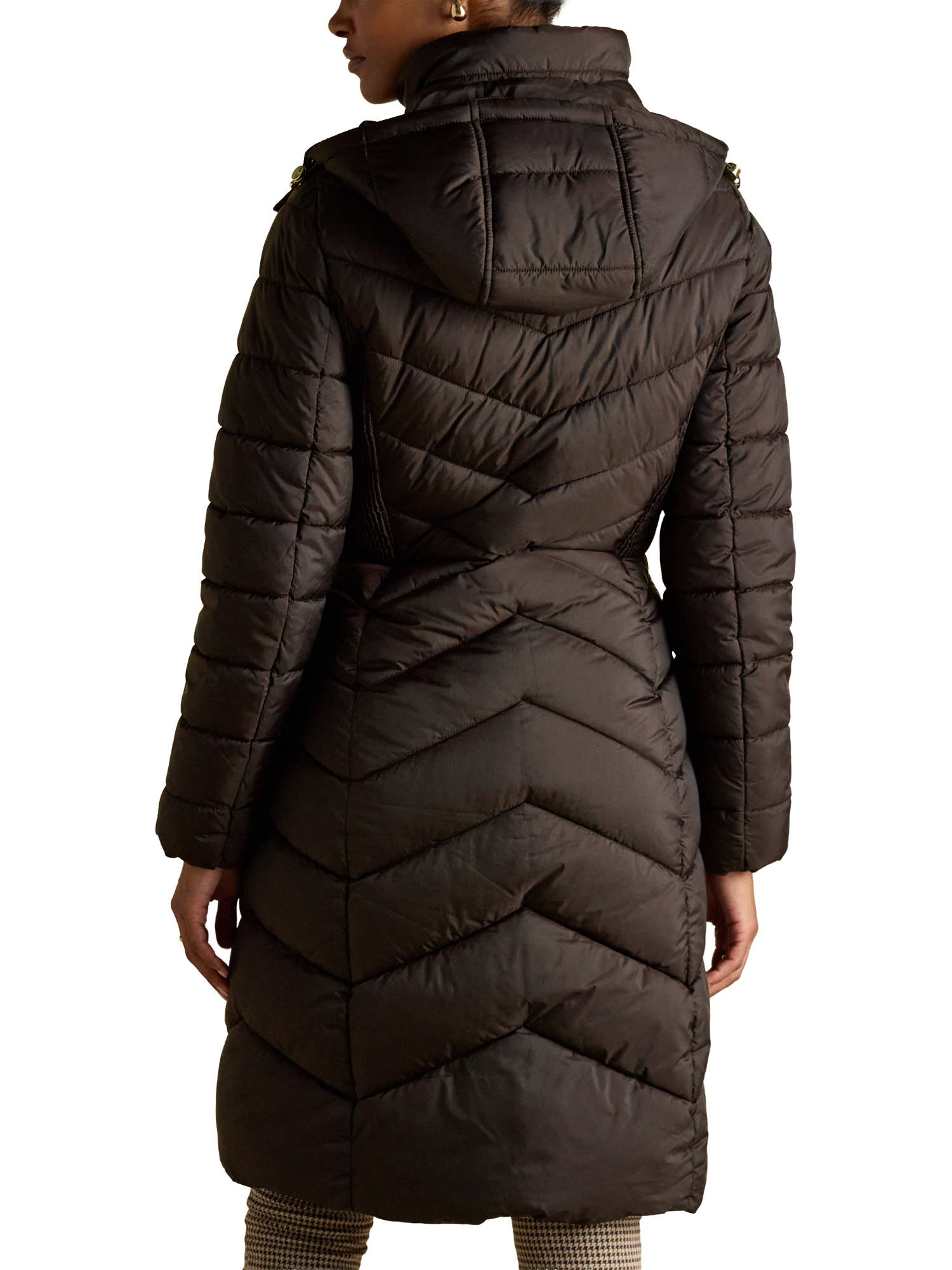 Product image 2 of 10, which shows Joules Pembury Showerproof Longline Padded Coat, Brown, 6