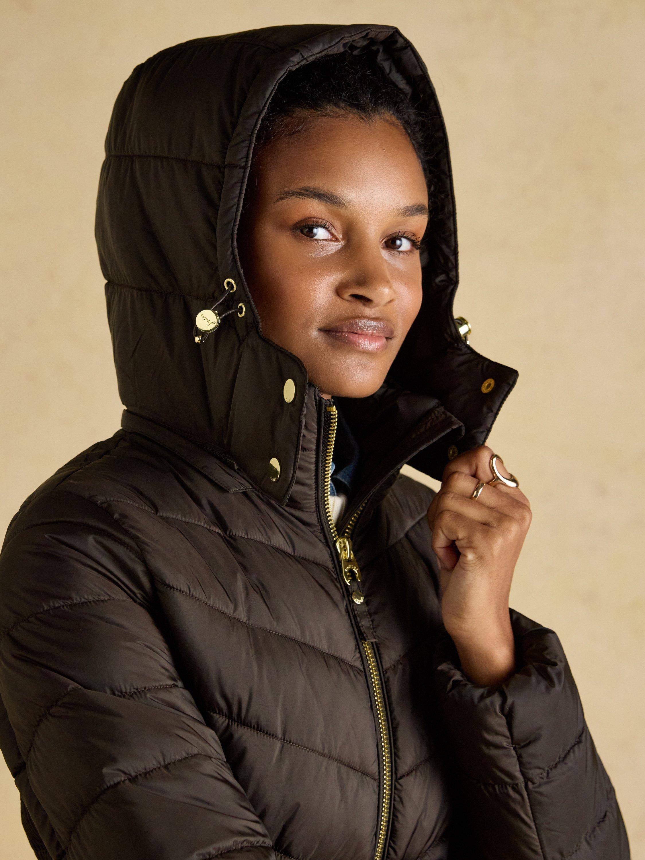 Product image 8 of 10, which shows Joules Pembury Showerproof Longline Padded Coat, Brown, 6