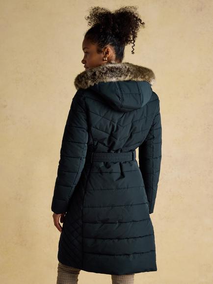 Joules Aspen Longline Quilted Funnel Neck Padded Coat - view 2, Navy