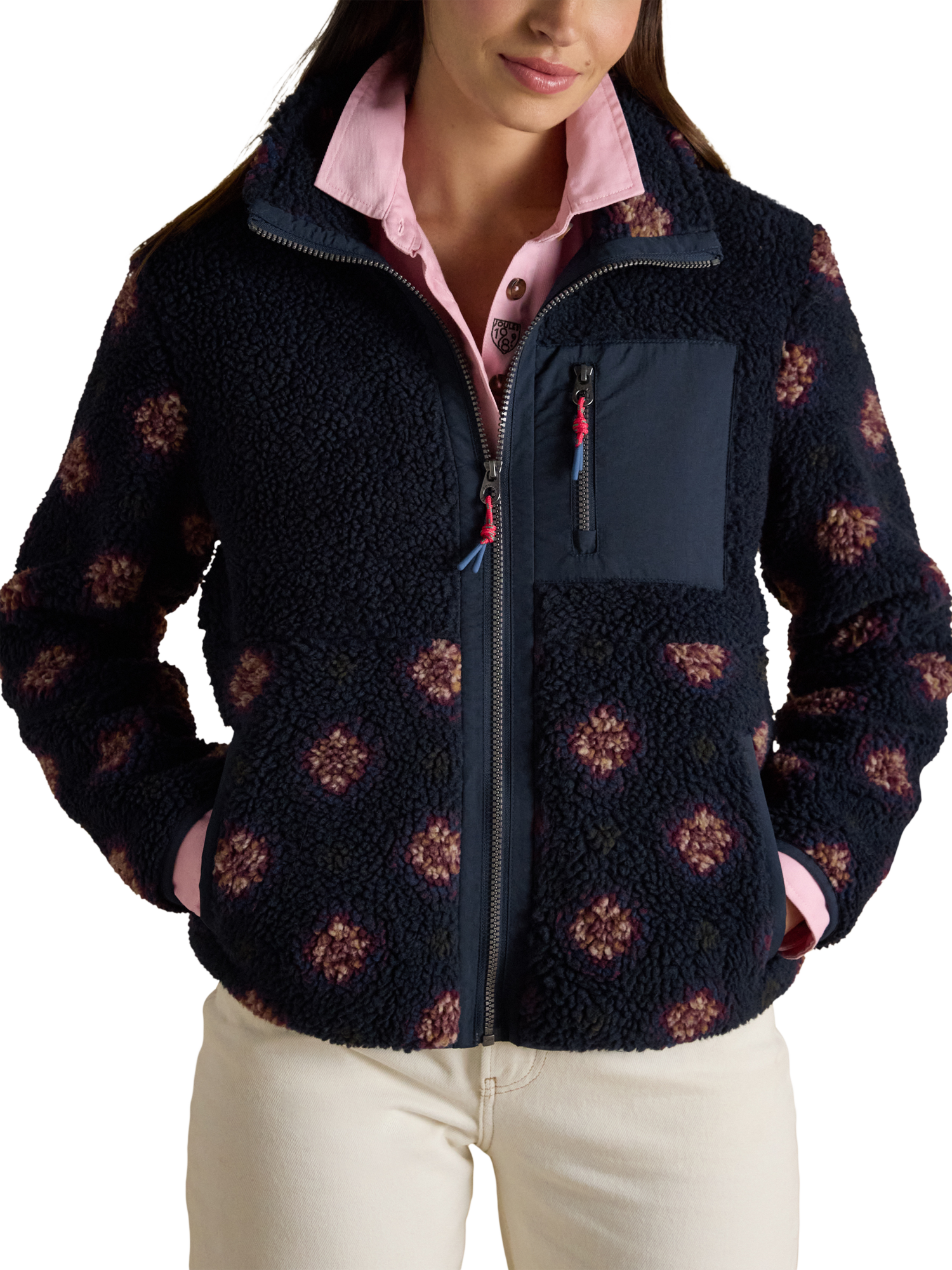 Product image 1 of 9, which shows Joules Geometric Borg Fleece, Navy, 6