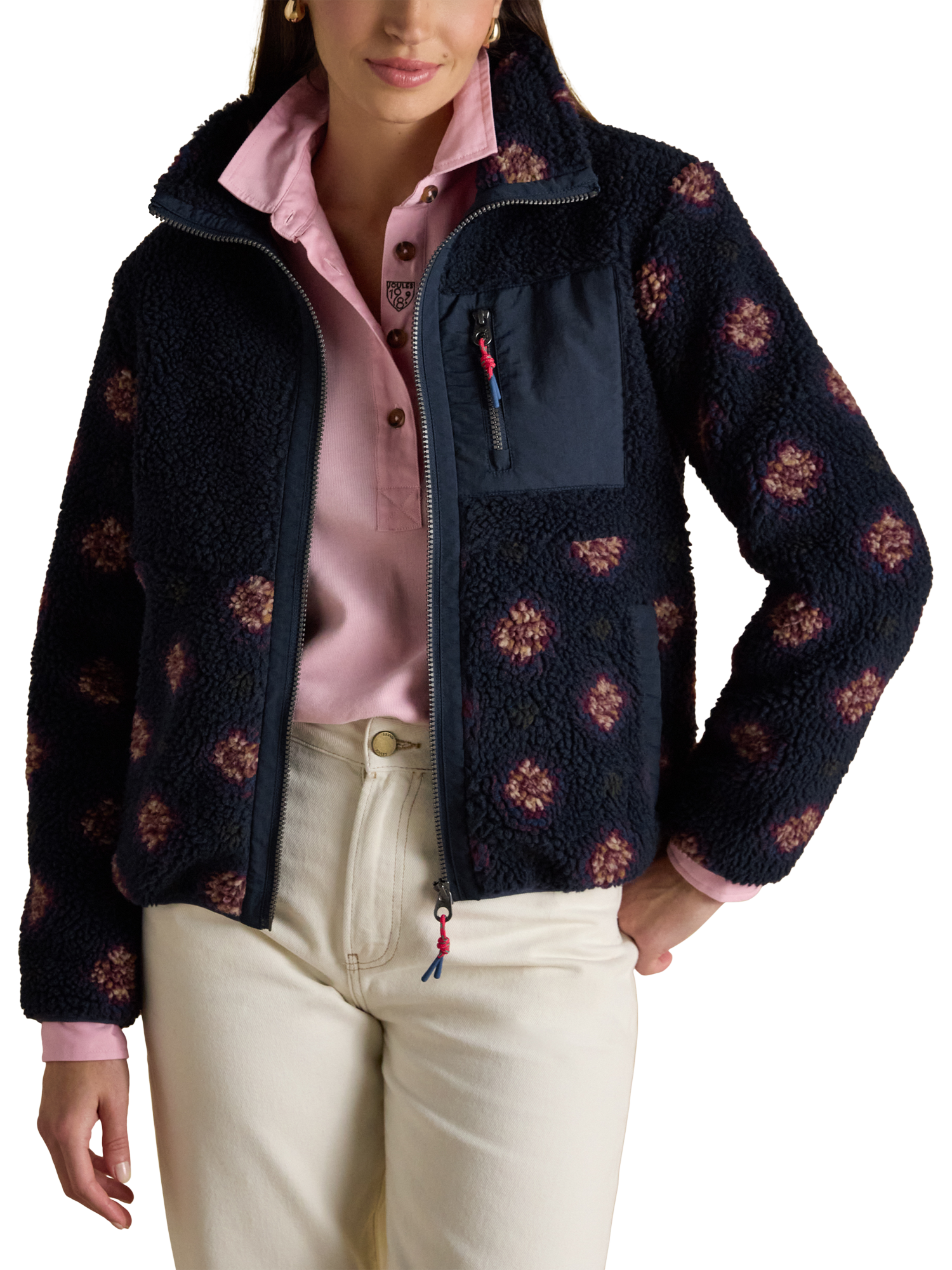 Product image 3 of 9, which shows Joules Geometric Borg Fleece, Navy, 6