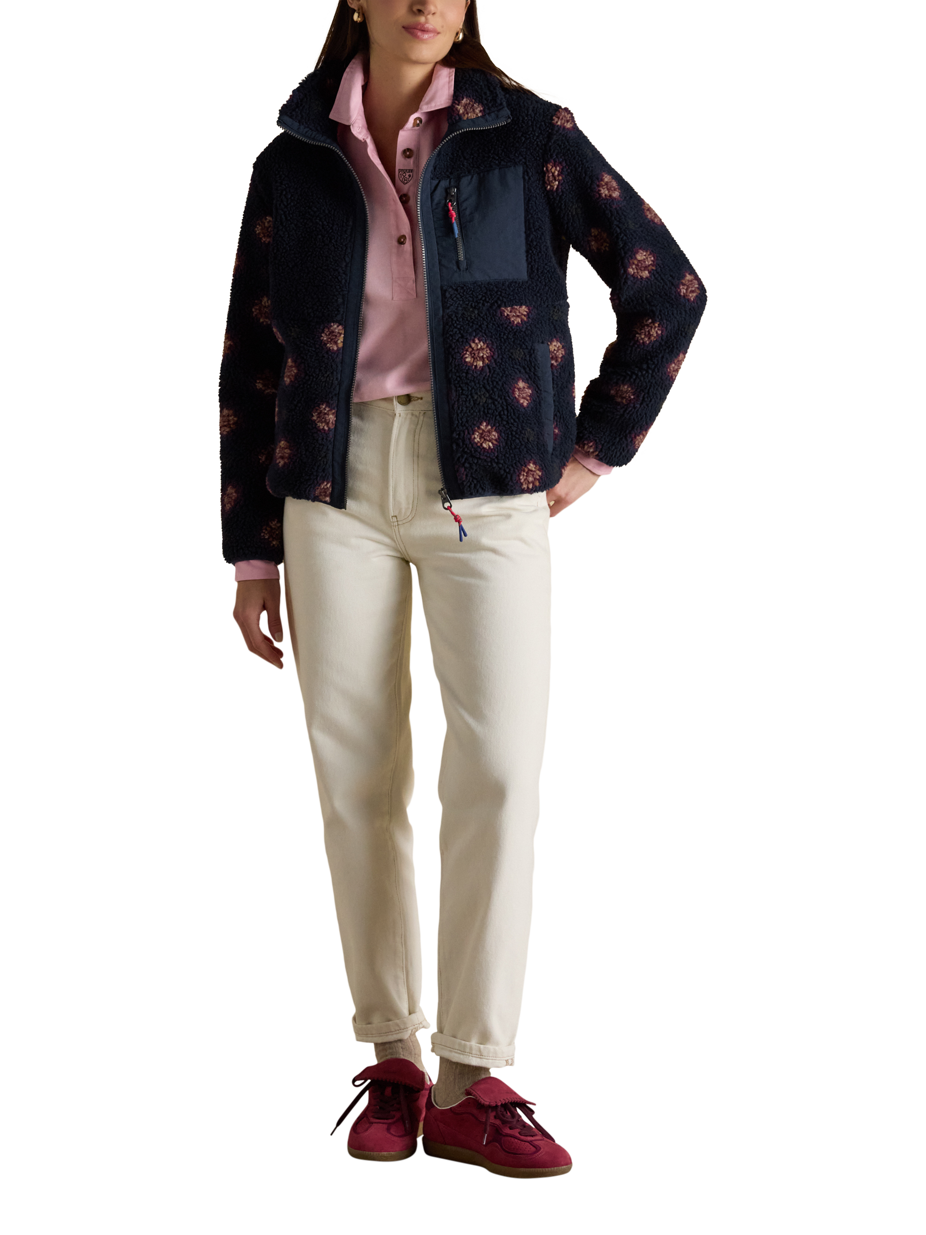 Product image 4 of 9, which shows Joules Geometric Borg Fleece, Navy, 6