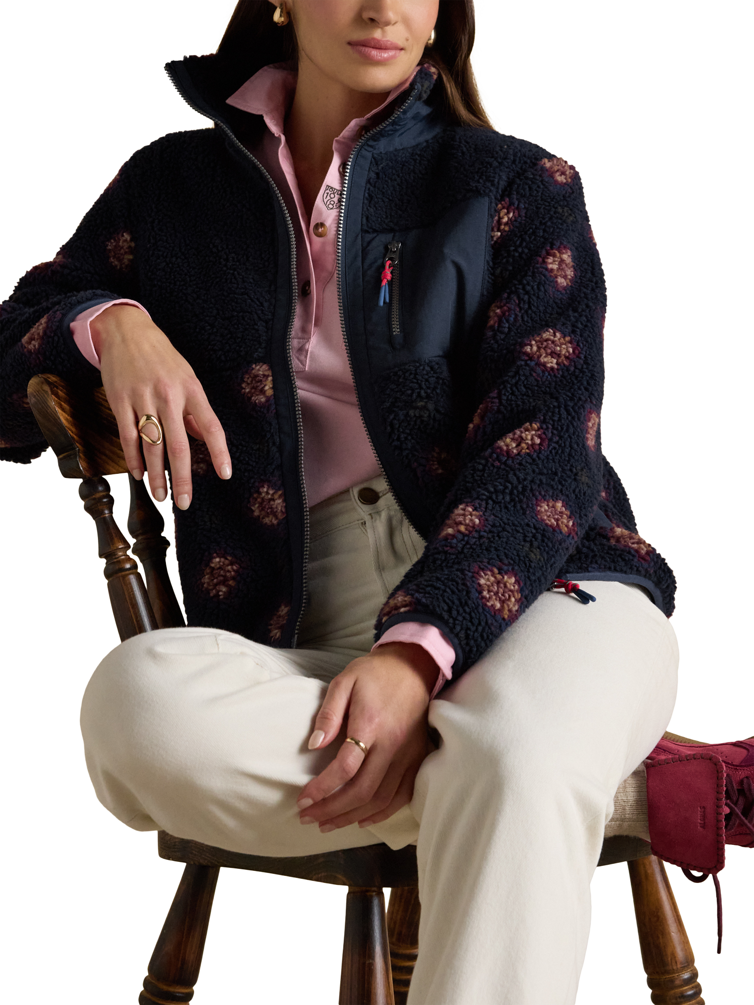 Product image 5 of 9, which shows Joules Geometric Borg Fleece, Navy, 6