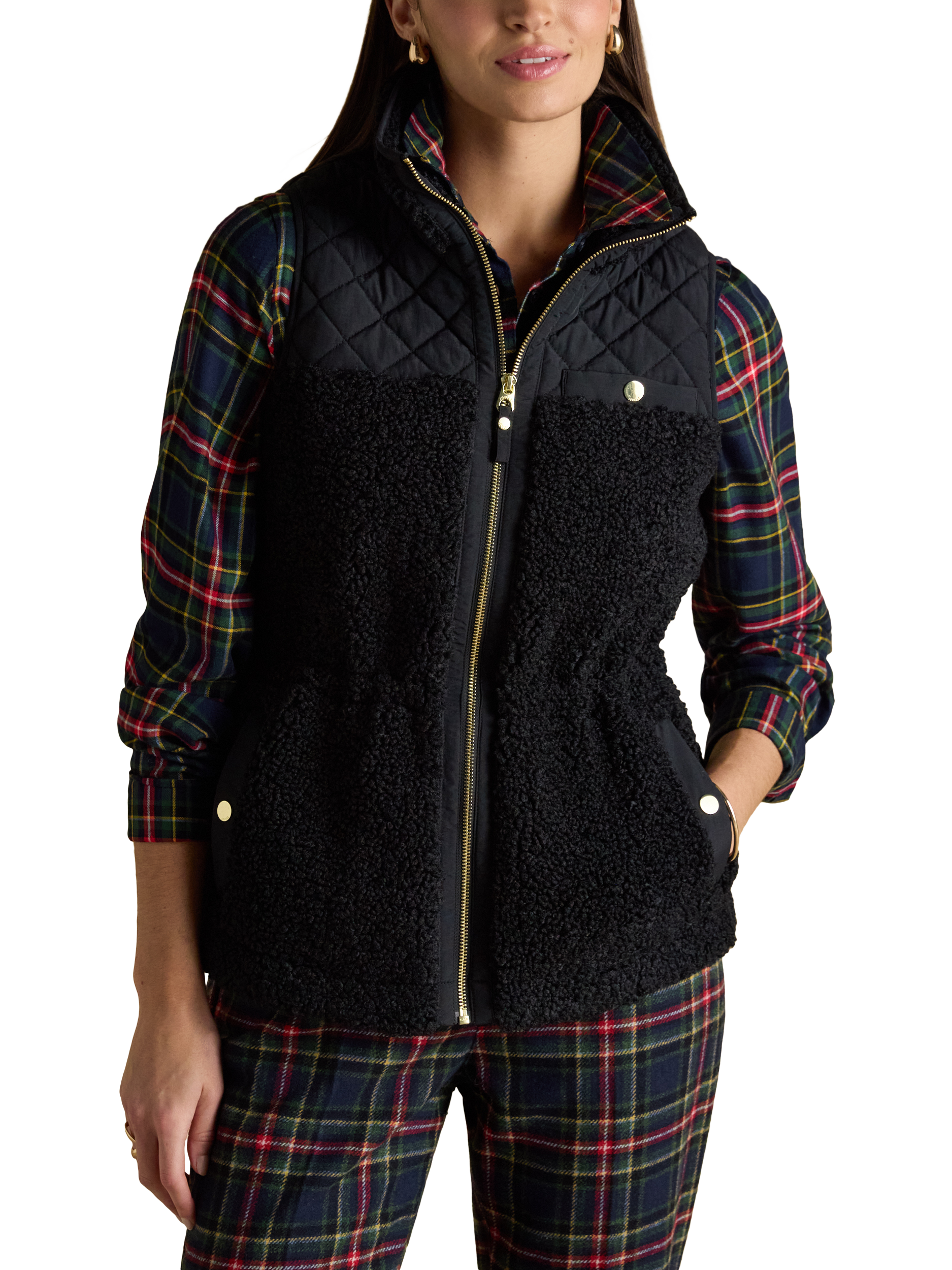 Product image 1 of 8, which shows Joules Quilted Fleece Gilet, Black, 6