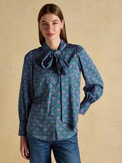 Joules Geometric Print Tie Neck Blouse, Blue/Green
