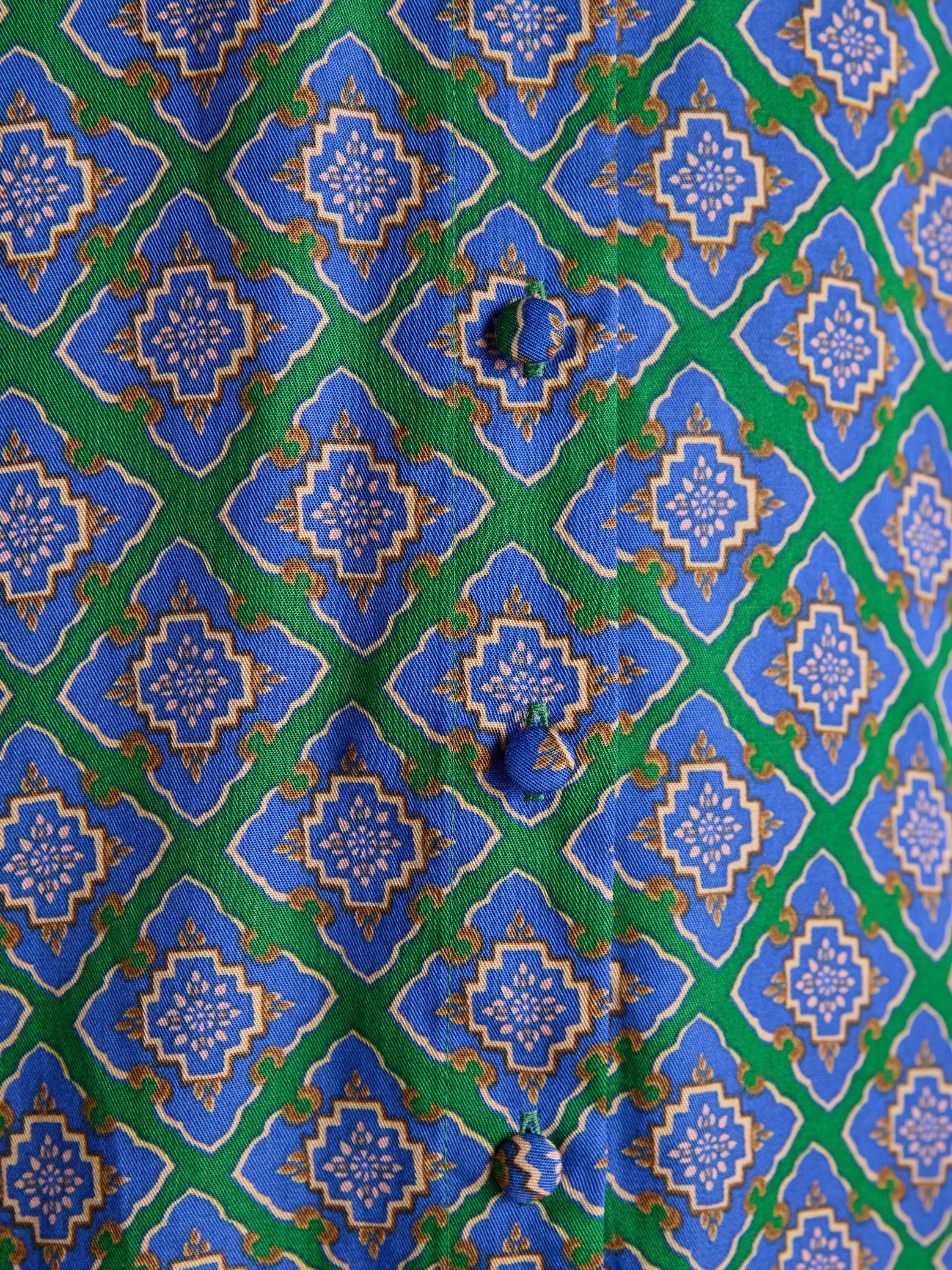 Product image 7 of 8, which shows Joules Geometric Print Tie Neck Blouse, Blue/Green, 6