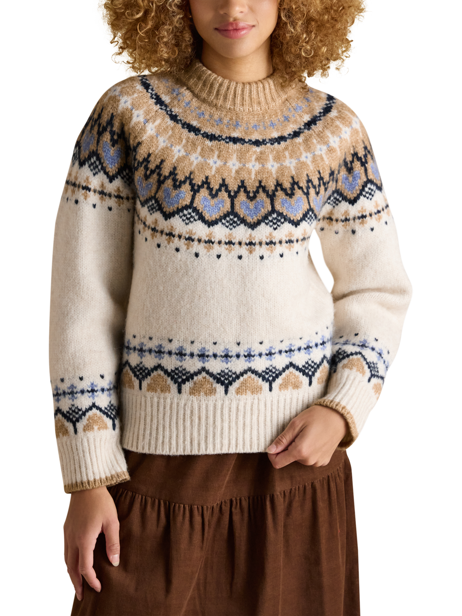 Product image 1 of 8, which shows Joules Fair Isle Jumper, Cream, XS