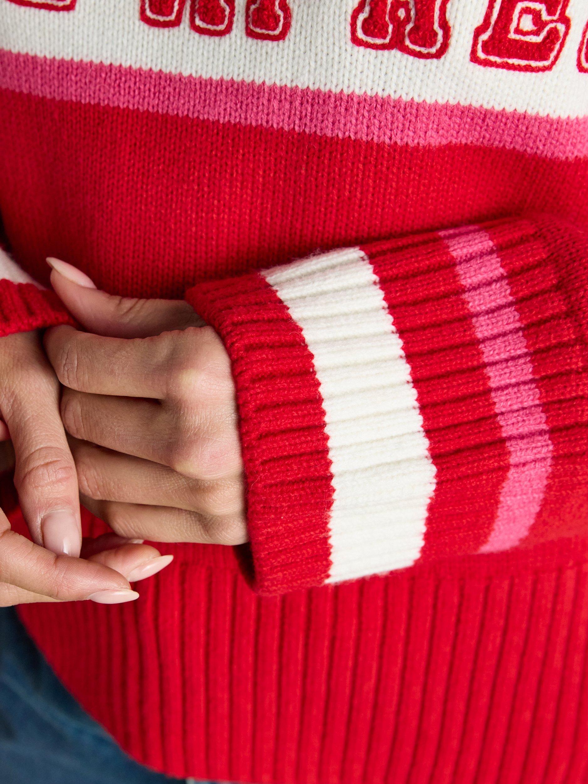 Product image 4 of 7, which shows Joules Here For The Apres Jumper, Red, XS