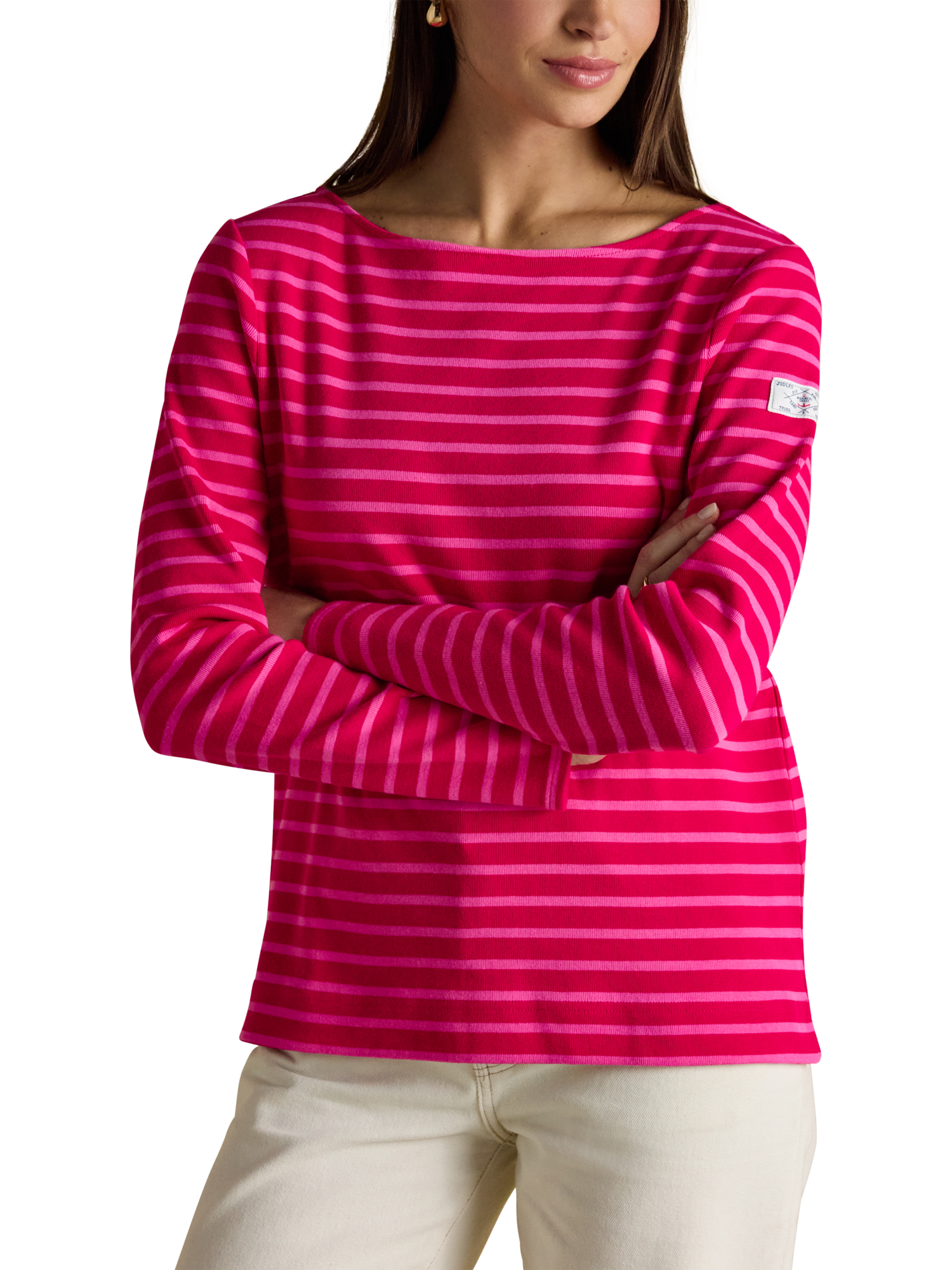 Product image 1 of 7, which shows Joules Breton Stripe Top, Pink, 6
