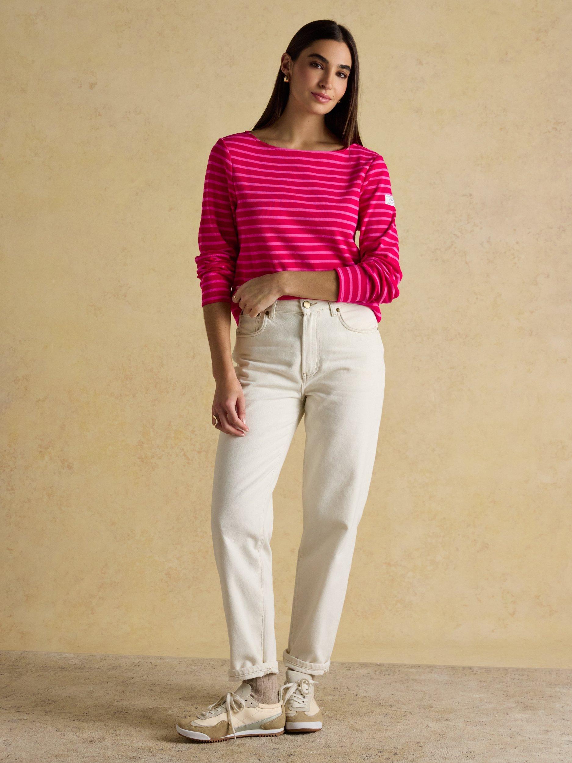 Product image 6 of 7, which shows Joules Breton Stripe Top, Pink, 6