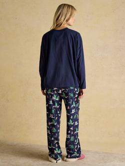 Joules Festive Long Pyjama Set, Navy - view 2, Navy