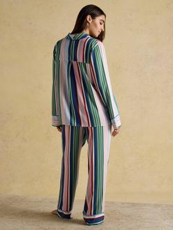 Joules Stripe Button Through Long Pyjama Set, Multi - view 2, Multi