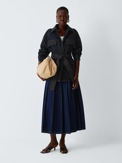 MM by MaxMara West Tie Waist Denim Jacket, Dark Navy - view 2, Dark Navy