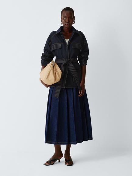 MM by MaxMara West Tie Waist Denim Jacket, Dark Navy - view 2, Dark Navy