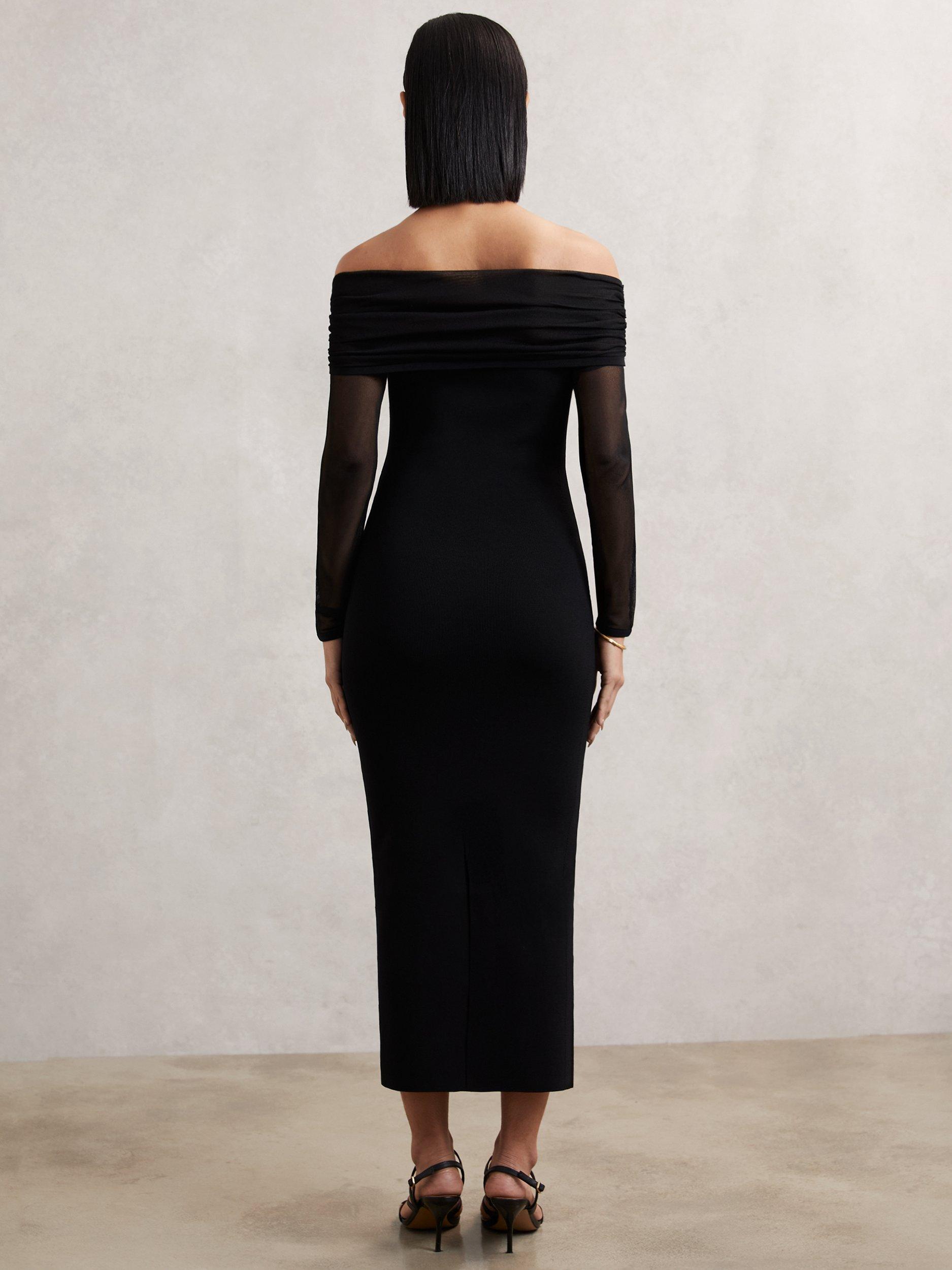 mesh panel dress with long sleeves Sheer Panelled Long Sleeve Mini Dress in Black - 14 / Regular