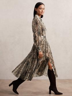 Reiss Annika Snake Print Midi Dress, Neutral, Neutral