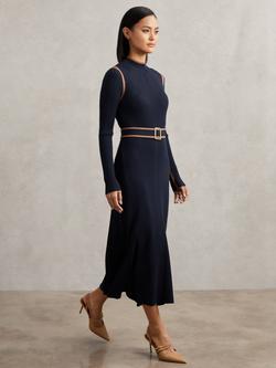 Reiss Ella Colour Block Jumper Dress, Navy/Camel - view 2, Navy/Camel