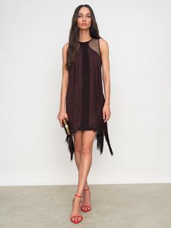 Reiss Farrow Fringe Detail Mini Dress, Burgundy - view 2, Burgundy