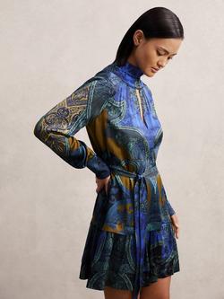 Reiss Paisley Mini Dress, Blue, Blue
