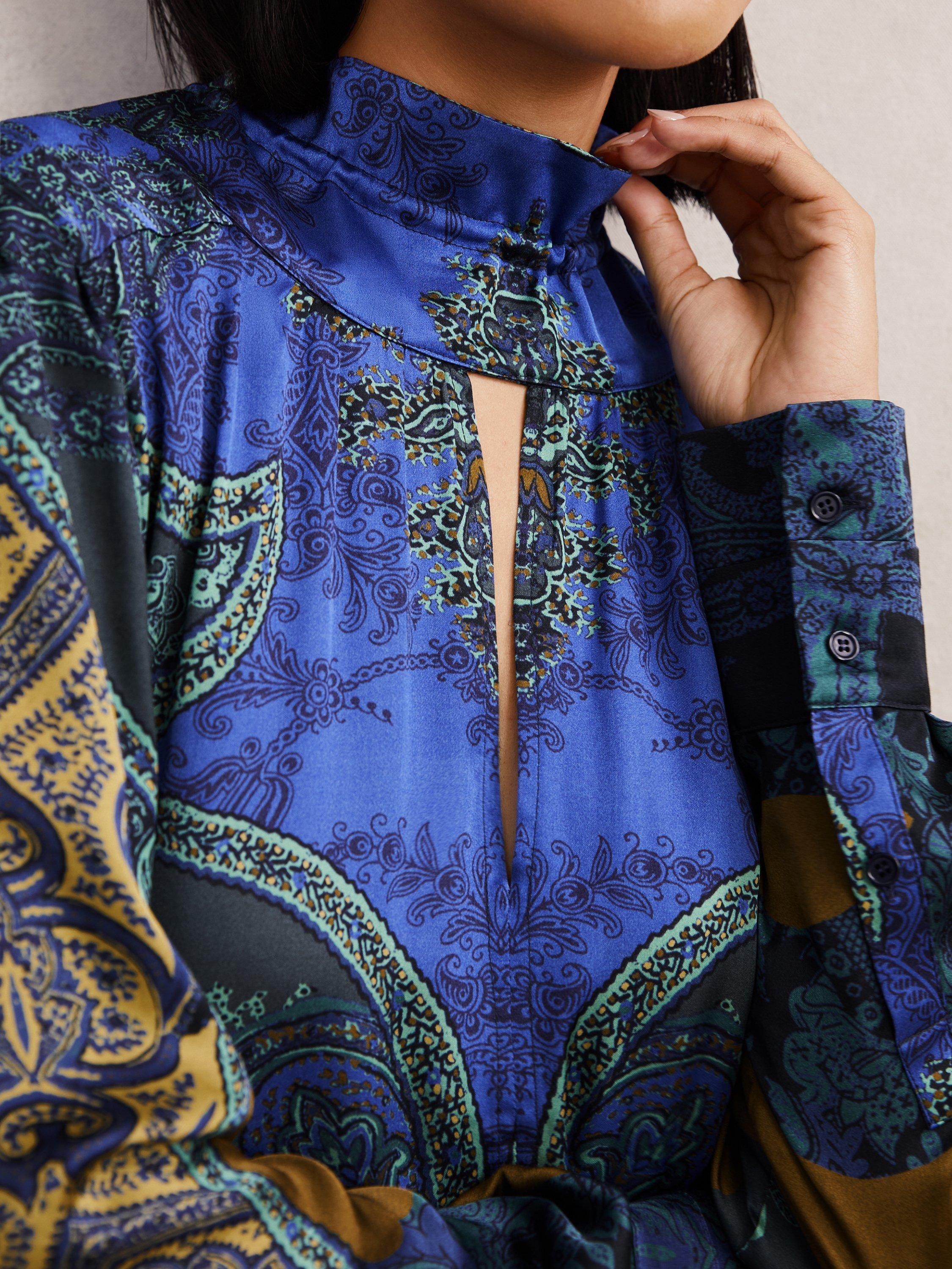 Product image 2 of 4, which shows Reiss Paisley Mini Dress, Blue, 12