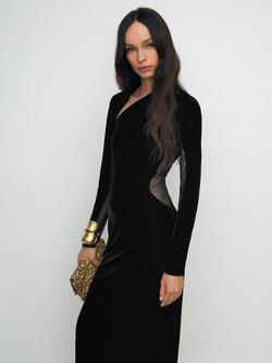 Reiss Petite Kass Sheer Panel Velvet Midi Dress, Black - view 2, Black