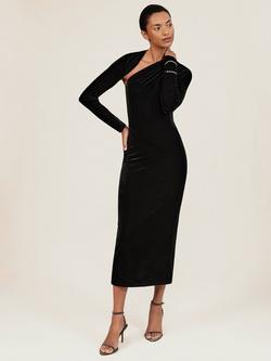 Reiss Kass Sheer Panel Velvet Midi Dress, Black, Black