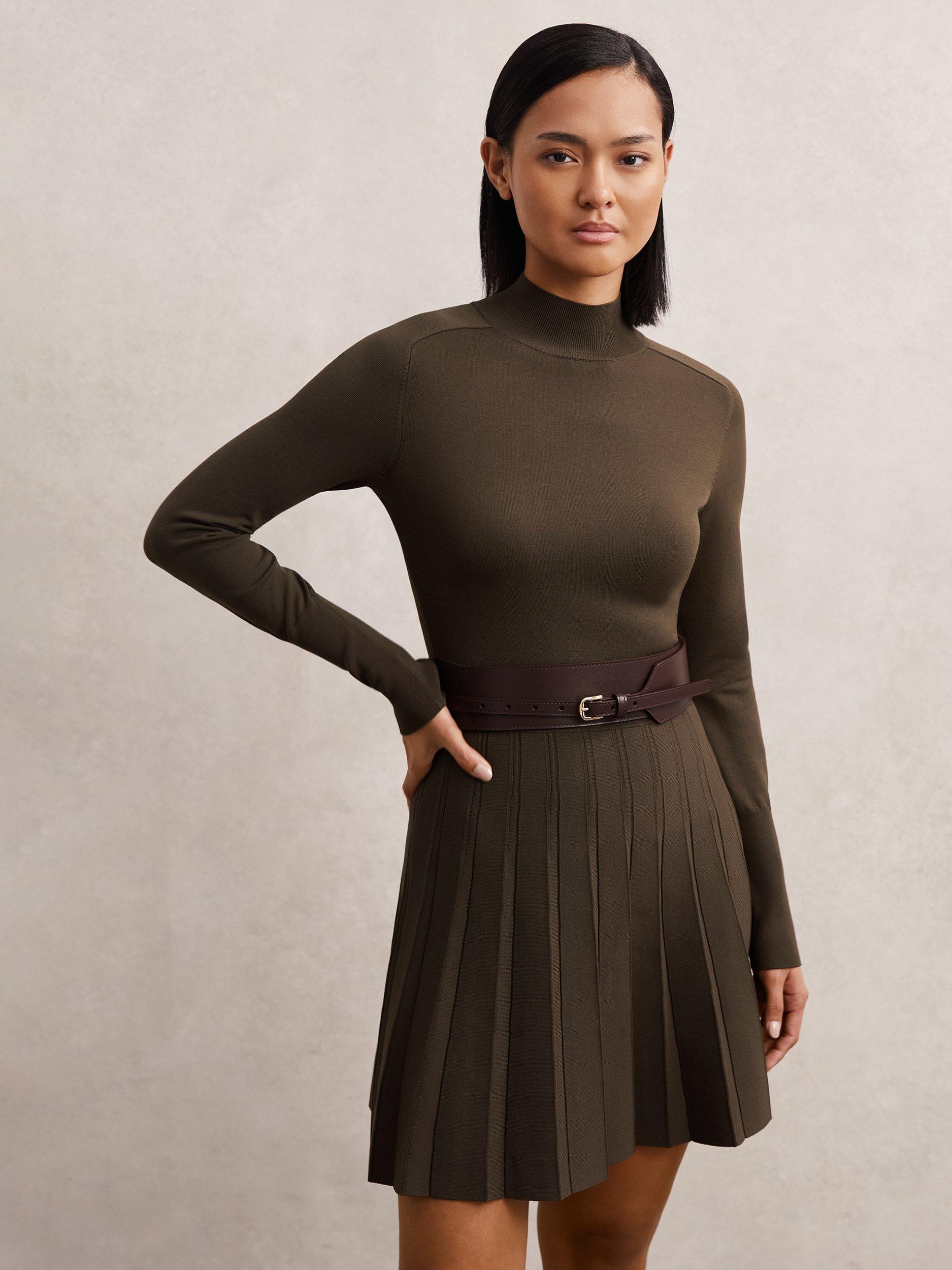 Reiss Lici Mini Skater Dress, Mocha Brown