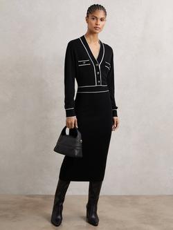 Reiss Lorrie Wool Blend Jumper Dress, Black/Ivory, Black/Ivory