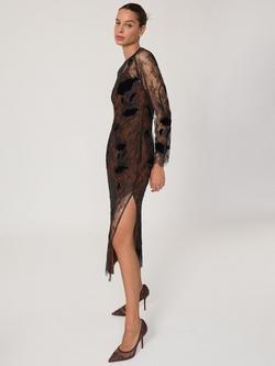 Reiss Lulu Lace Detail Midi Dress, Black, Black