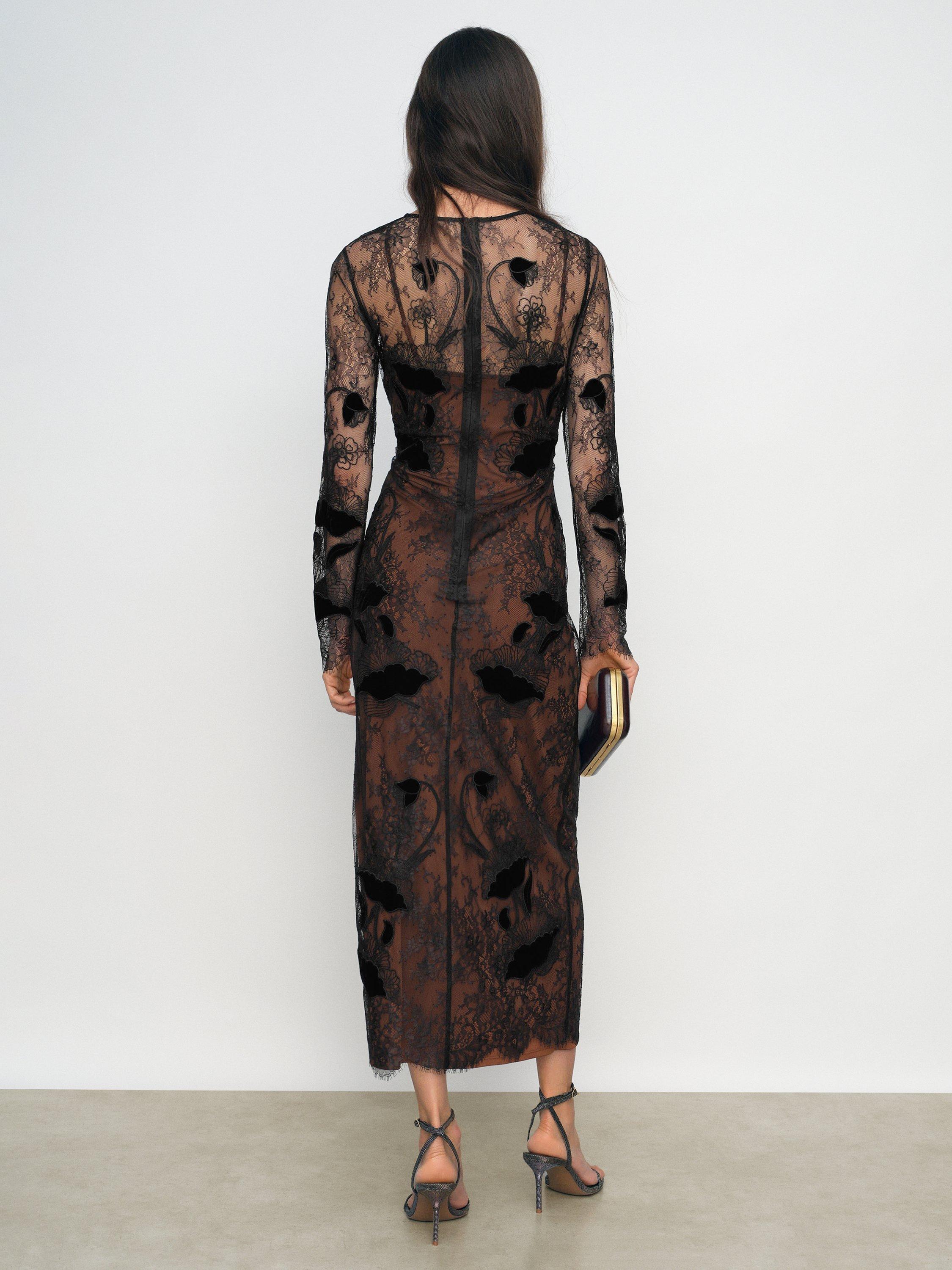 Reiss Petite Lulu Lace Detail Midi Dress, Black