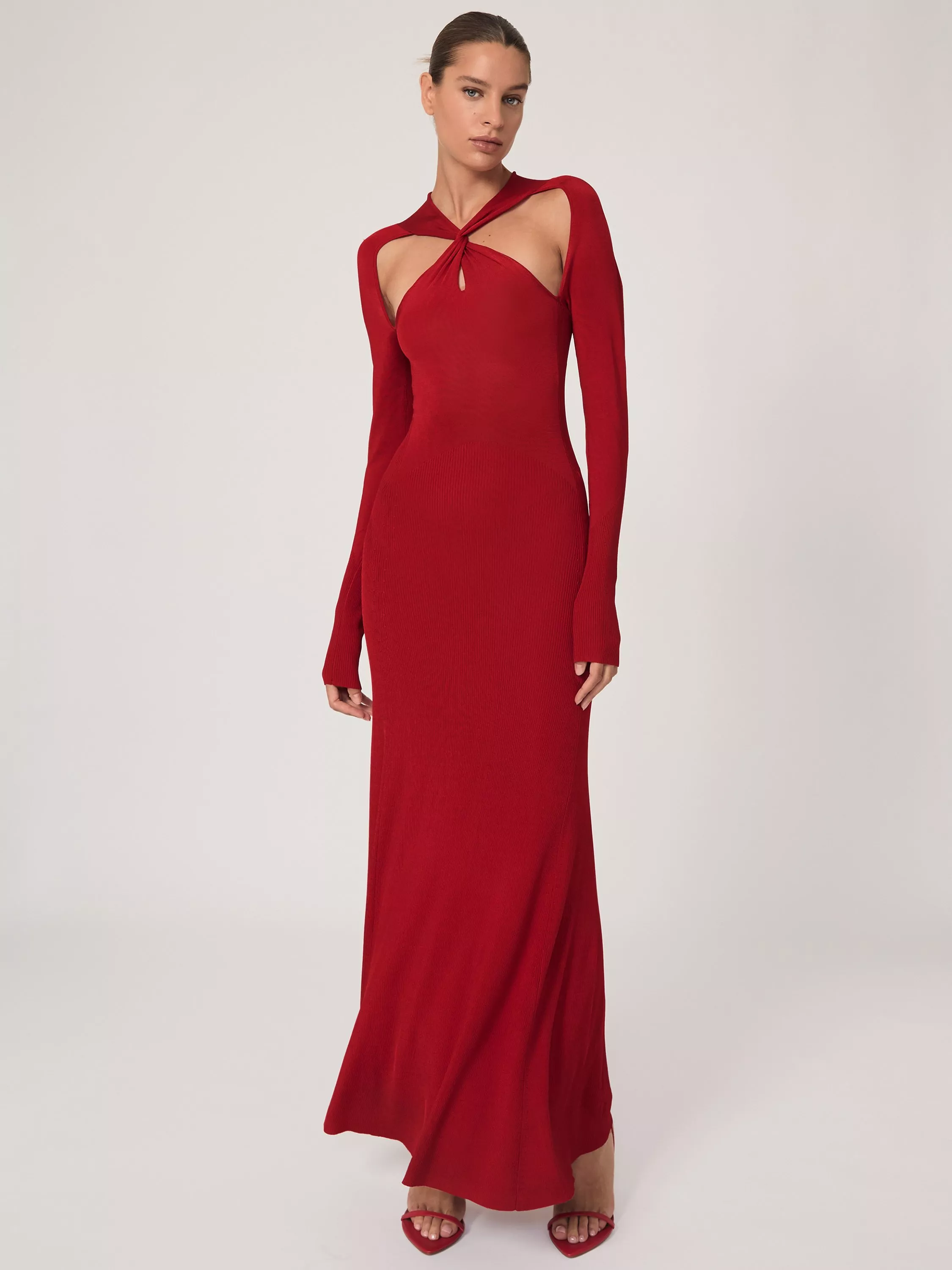 Reiss Vivienne Cut Out Knitted Midi Dress, Red