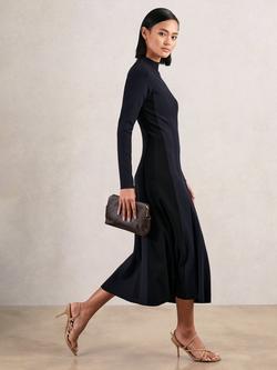 Reiss Zaya High Neck Long Sleeve Midi Dress, Navy/Black, Navy/Black