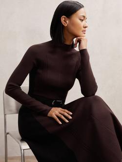 Reiss Petite Zaya Belted Knitted Midi Dress, Plum Purple/Black