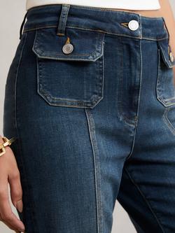 Reiss Glora Button-Pocket Flared Jeans, Mid Blue - view 2, Mid Blue