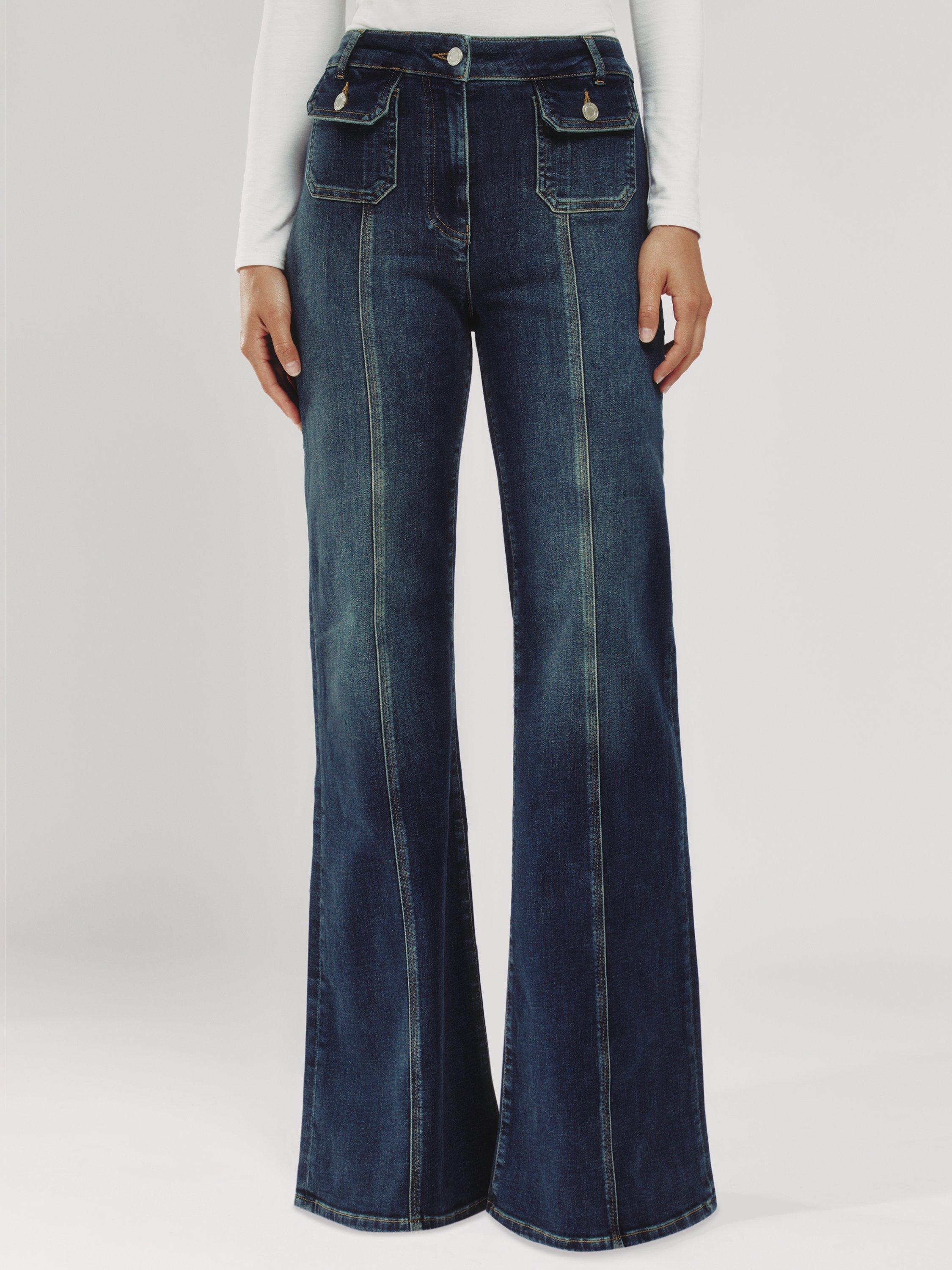 Product image 5 of 5, which shows Reiss Petite Gloria Flared Jeans, Mid Blue, 25Pt