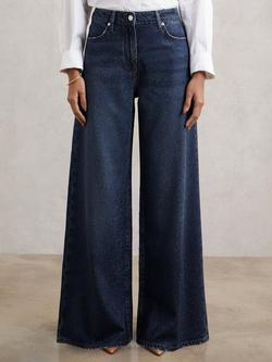 Reiss Petite Mimi Embellished Jeans, Dark Blue - view 2, Dark Blue